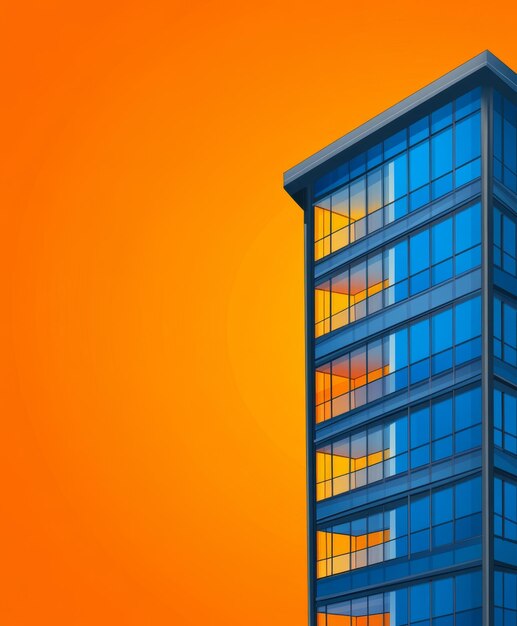 Cartoon Office Building on an Orange Background with Copy Space RightAligned