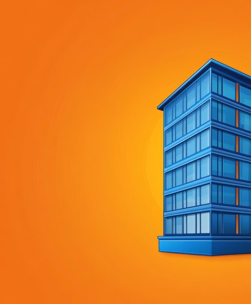 Cartoon Office Building on an Orange Background with Copy Space RightAligned