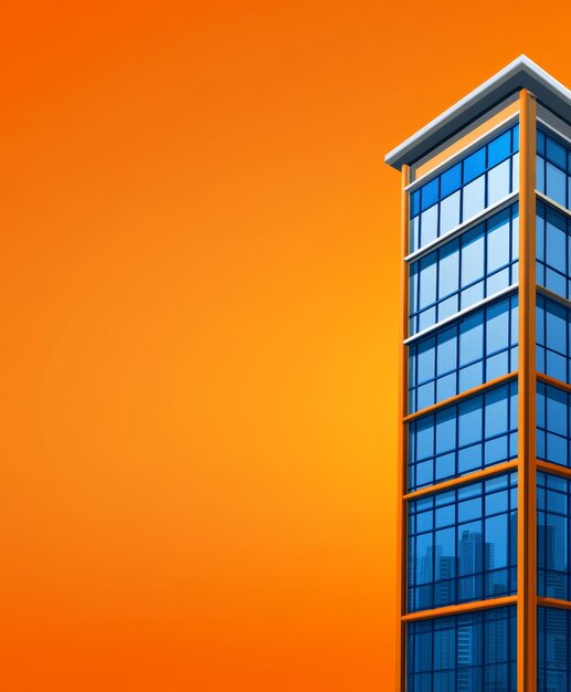 Photo cartoon office building on an orange background with copy space rightaligned