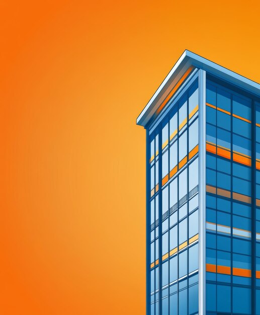 Photo cartoon office building on an orange background with copy space rightaligned