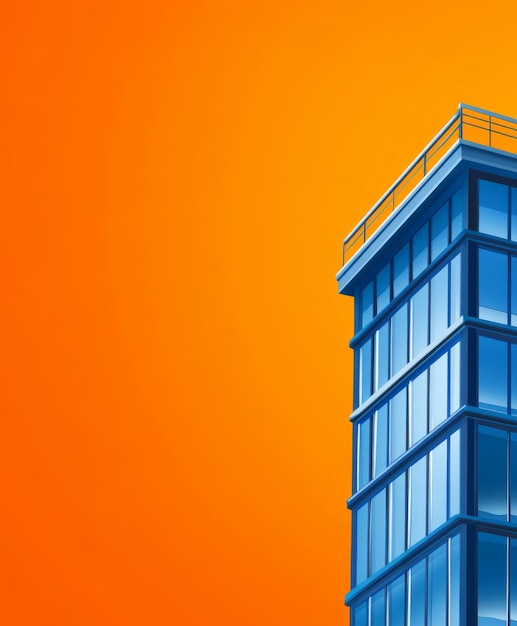 Photo cartoon office building on orange background with copy space