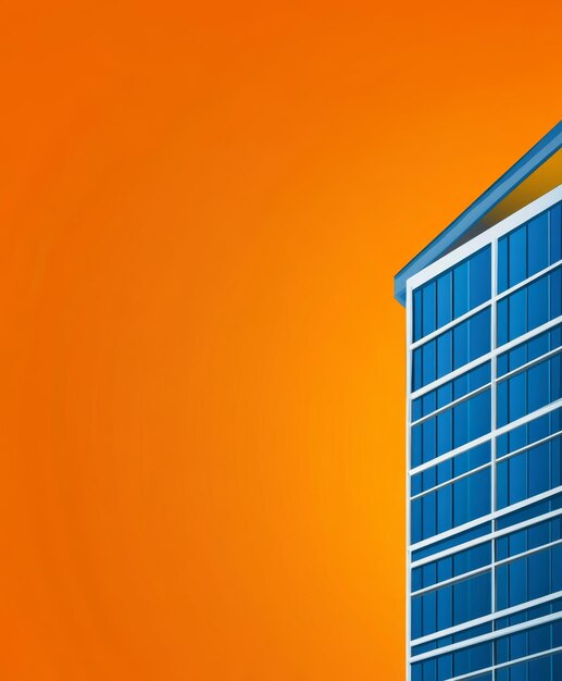 Photo cartoon office building on orange background with copy space