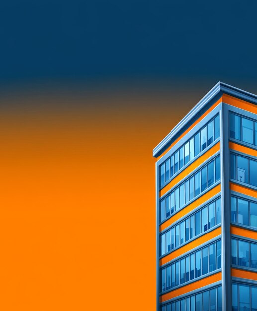 Photo cartoon office building on panoramic orange background with copy space