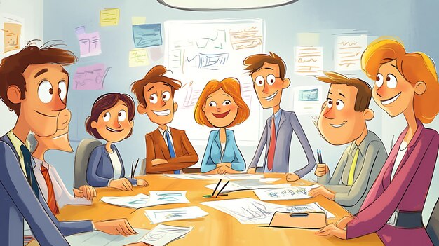 Photo cartoon office workers in a meeting