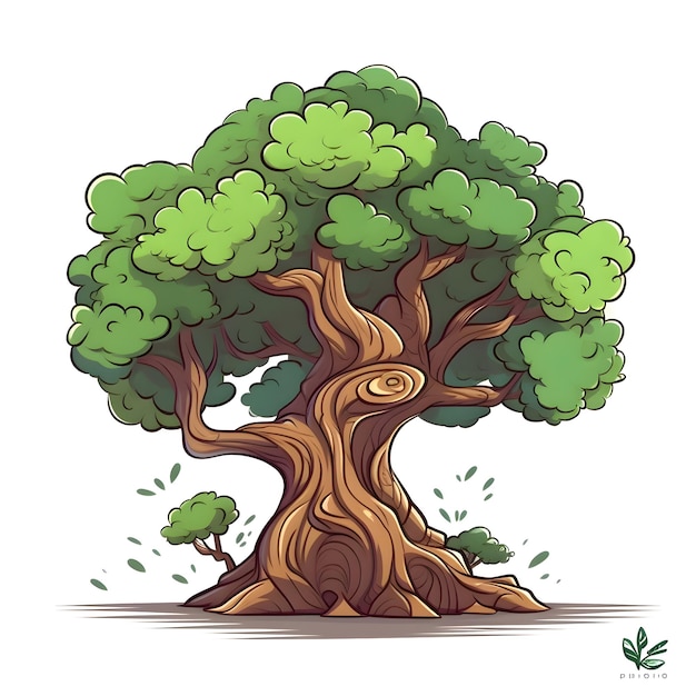 Cartoon old tree isolated on a white background Vector illustration