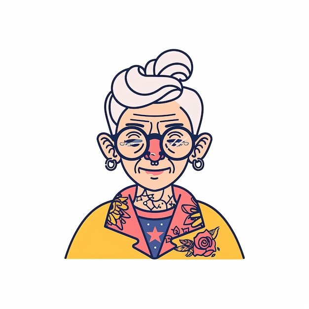 Photo a cartoon of an old woman with glasses and a nose ring