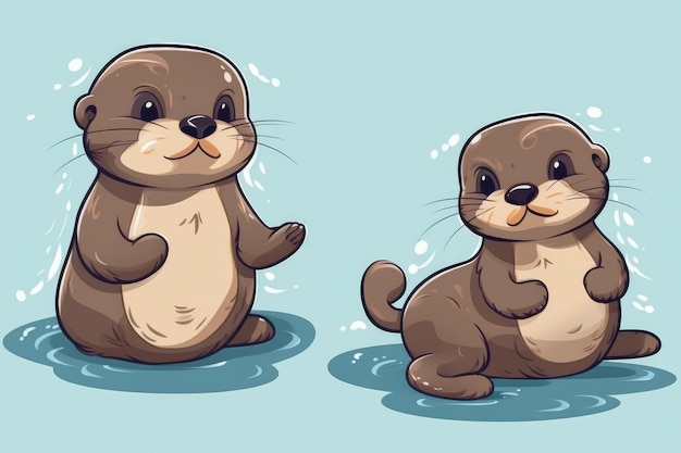 A cartoon of a otter and a baby otter