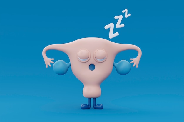 Cartoon ovary sleeping with blue background