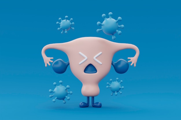 Cartoon ovary with virus shapes