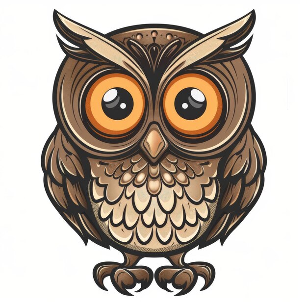 Cartoon owl illustration with big eyes and brown feathers