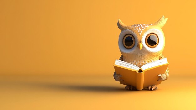 Photo a cartoon owl is reading a book