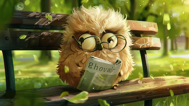 Photo a cartoon owl reading a book with glasses reading owl