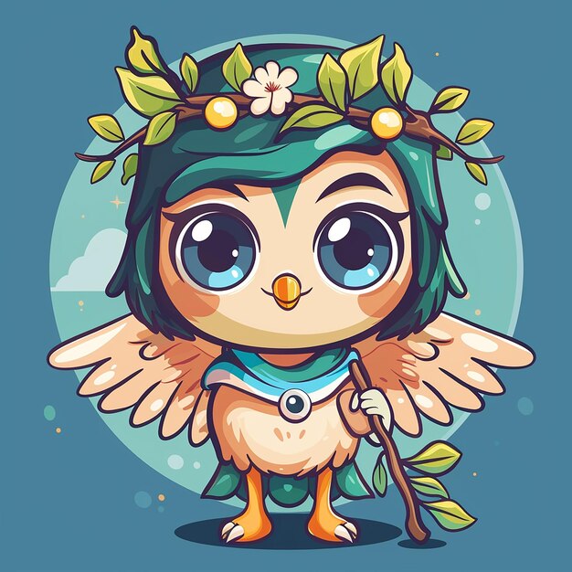 Photo a cartoon owl with an angel wings and a bow