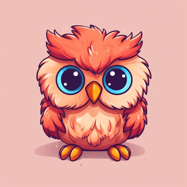 Cartoon owl with big eyes and big eyes sitting on a pink surface generative ai