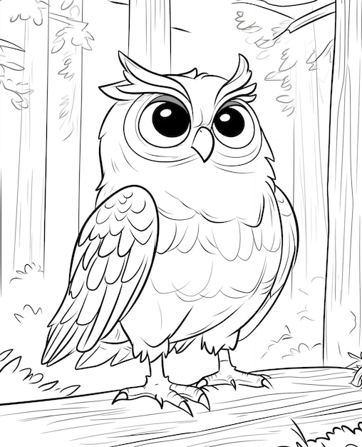 Photo a cartoon owl with big eyes and a black and white background