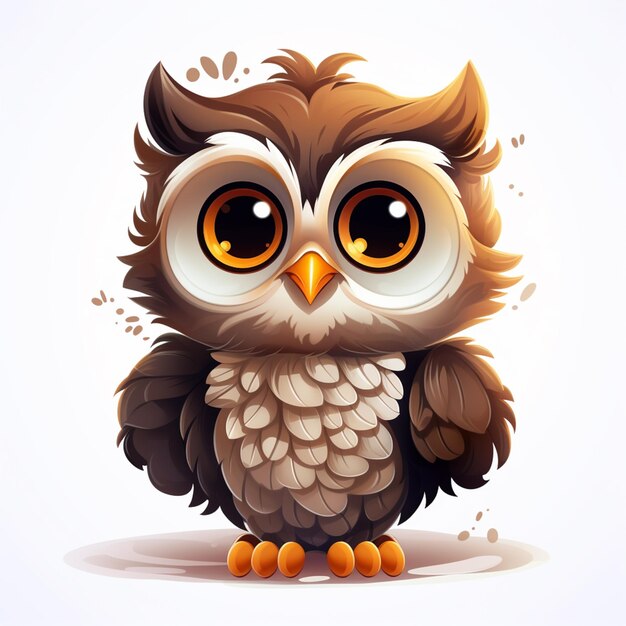 cartoon owl with big eyes sitting on the ground generative ai