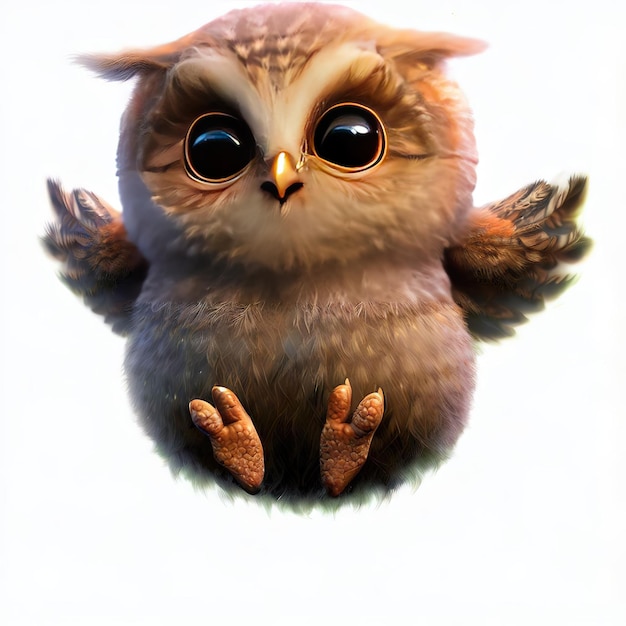 A cartoon owl with big eyes and a white background