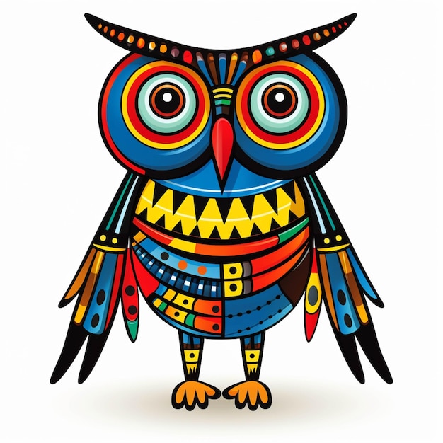 Cartoon owl with colorful feathers and a big smile on its face generative ai