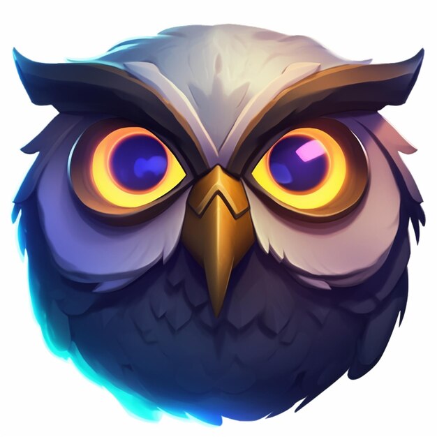 Cartoon owl with glowing eyes and a yellow beak generative ai