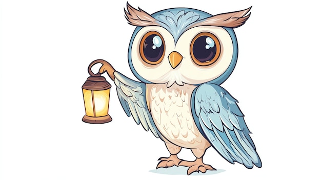 Photo a cartoon owl with large round eyes holding a lantern