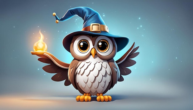 Photo a cartoon owl with a wizard hat