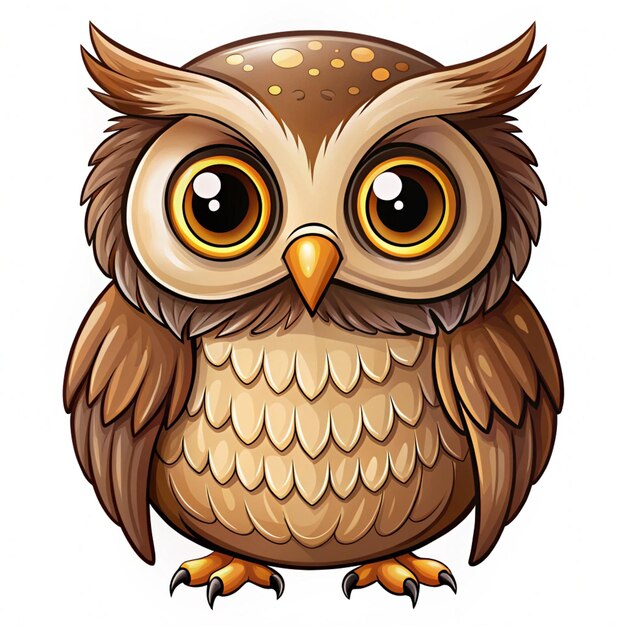 Photo a cartoon owl with yellow eyes and a brown beak