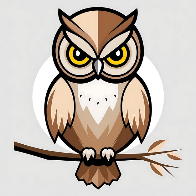 Photo a cartoon owl with yellow eyes and a white background