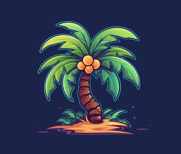 A cartoon palm tree with a blue background.