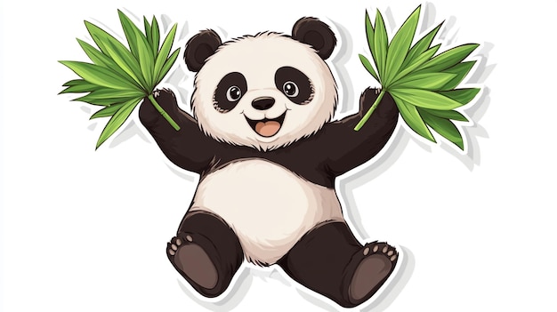 a cartoon of a panda bear holding a bamboo