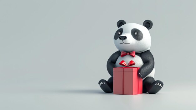 Photo a cartoon panda bear holding a red gift box on a white background