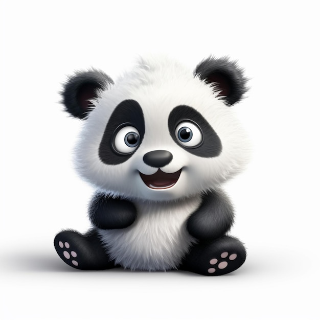 Cartoon panda bear sitting on the ground with his paws crossed generative ai