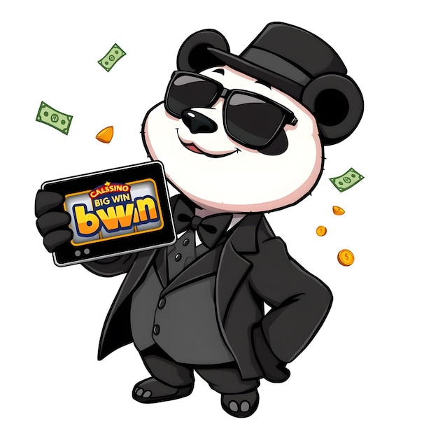 Photo a cartoon of a panda holding a box of money with the word quot mocha quot on it