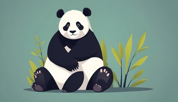 a cartoon of a panda sitting on a tree with a green background