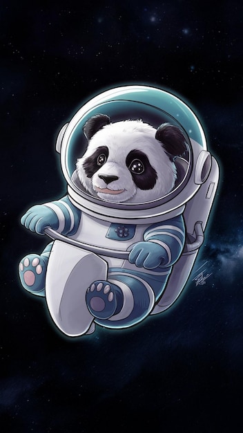 Photo a cartoon of a panda in a space suit