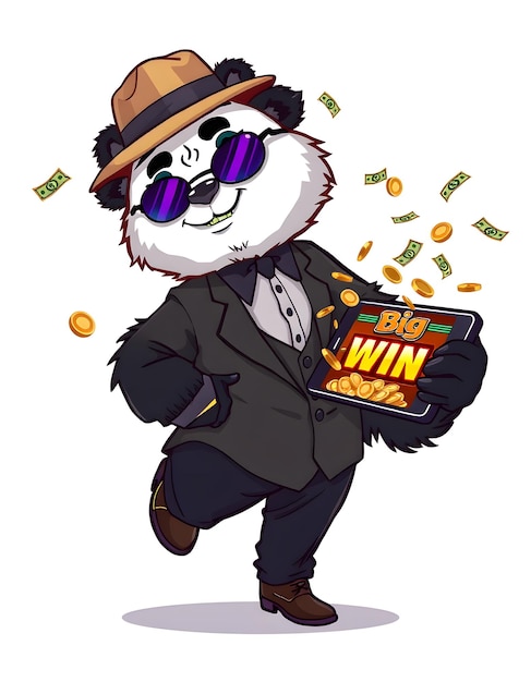 Photo a cartoon of a panda with a box of money in his hand