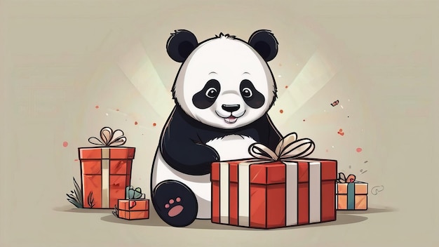 Photo a cartoon of a panda with a gift box and a panda