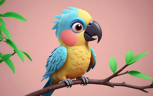 Cartoon Parrot on Branch