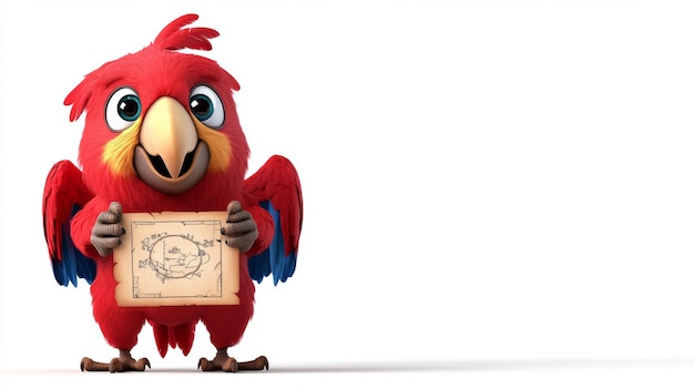 Cartoon Parrot Holding Treasure Map