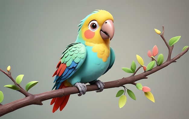 Cartoon Parrot Perched on a Branch