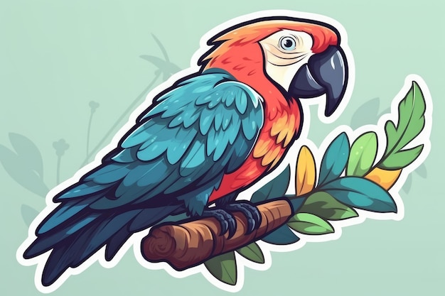 A cartoon parrot sits on a branch.