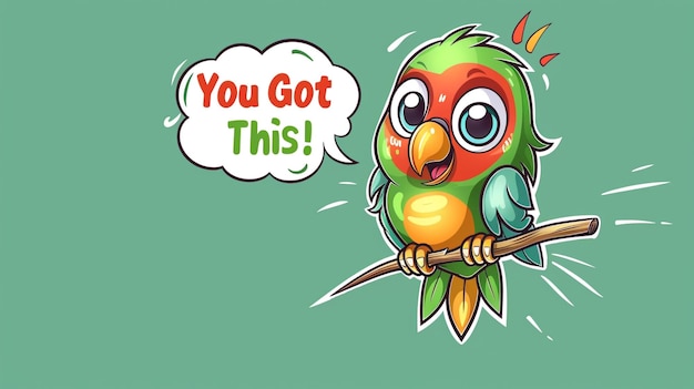 Photo a cartoon of a parrot with a speech bubble saying you got this