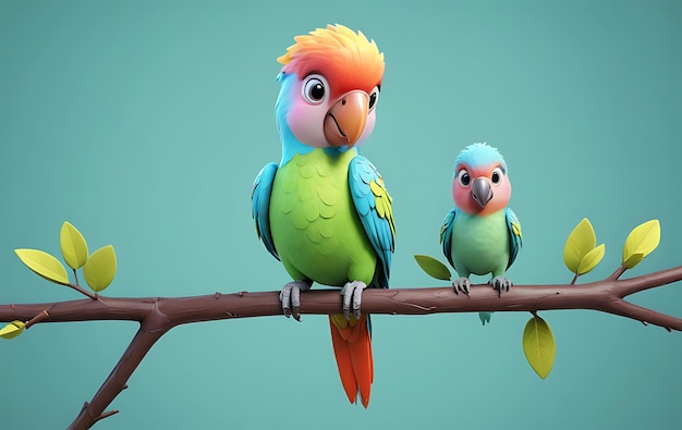 Cartoon parrots on a branch