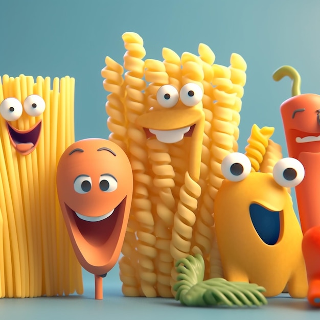 Cartoon pasta characters fun and playful