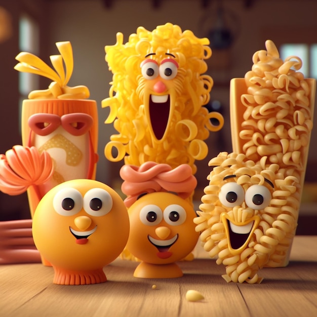 Cartoon Pasta Characters Illustrate fun and playful pasta characters