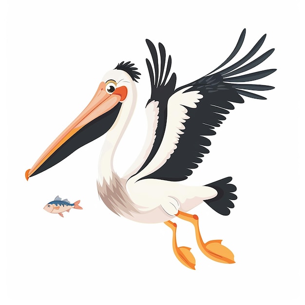 Cartoon Pelican Diving for Fish