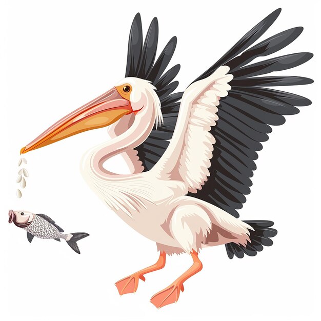 Photo cartoon pelican diving for fish