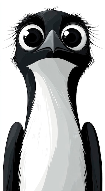 Cartoon Penguin with Big Eyes Looking Up