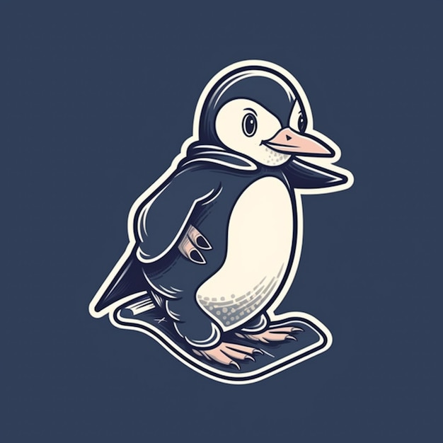 A cartoon penguin with a blue background and the word penguin on it.