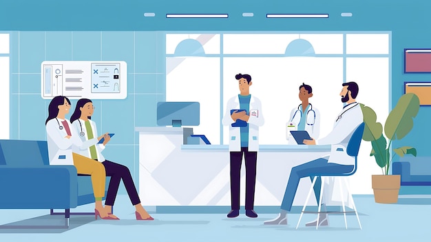 a cartoon of people in a hospital with a sign saying quot medical quot