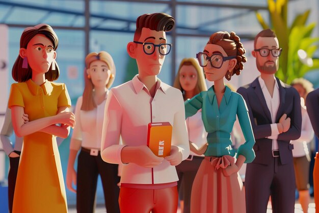 Cartoon people at a product launch